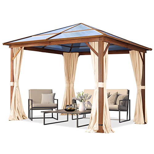 TOOLPORT Gartenpavillon 3x3 m Holzoptik, ca 8 mm Polycarbonat-Dach, 4 Seitenteile in Champagner