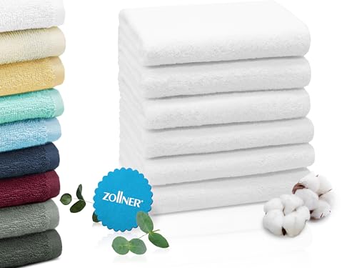 ZOLLNER 6er Set Handtücher in 50x100 cm - saugstarke und weiche Badetücher in weiß - mit praktischem Aufhänger - waschbar bis 95°C - Baumwolle - Hotelqualität