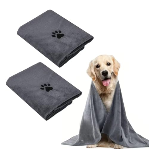 YAMAIDUO 2 Stück Hunde Handtuch 75 x 35 cm, Hundehandtuch Extra Saugfähig und Weich Schnelltrocknend Mikrofaser, Hundezubehör Handtücher Haustier für Katzen, Hunde Oder Andere Haustiere, Grau