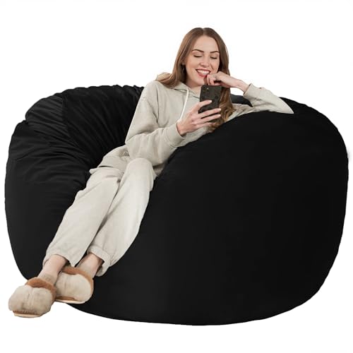 Kasunpul Sitzsack Stuhl Sitzsack Stühle für Erwachsene Riesen Sitzsäcke mit Samtbezug Bean Bag Flauschige Sitzsäcke für Wohnzimmer, Schlafzimmer, Schwarz, 107 x 107 x 56cm