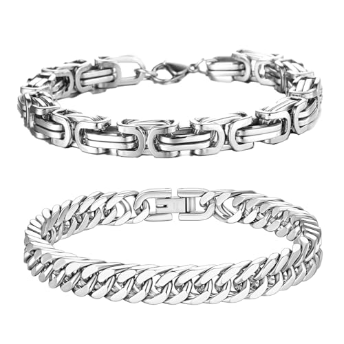 QJFHURB 2 Armband Herren Silber Bracelet Men Edelstahl