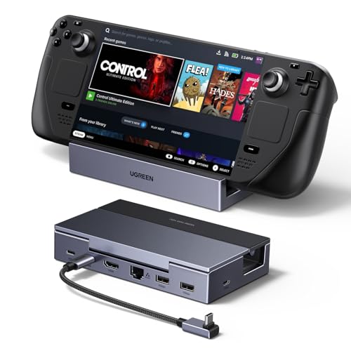 UGREEN Steam Deck Dock mit HDMI 4K@120Hz, Verstellbares Docking Station mit 5Gbps USB A & USB C 3.0, 100W PD-Ladung, 1Gbps Ethernet, Kompatibel mit Steam Deck, ROG Ally, Legion go und mehr