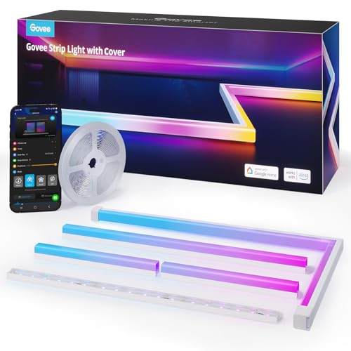 Govee RGBIC LED Strip mit Profil, 5M LED Streifen Kompatibel mit Alexa & Google Assistant, 64 Szenenmodi, APP-Steuerung, Musiksync, Lampe für Wohnzimmer, Schlafzimmer, Sockelleisten, Kabinett