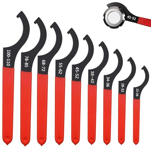 YUNXCNA Gewinde SchlüSsel, 9 Stück Haken SchlüSsel Werkzeug, Stoß Spanner SchraubenschlüSsel, Gewindefahrwerk Schraubenschlüssel Reparatur Entfernungswerkzeug, Hakenschlüssel, Für Federungssystem