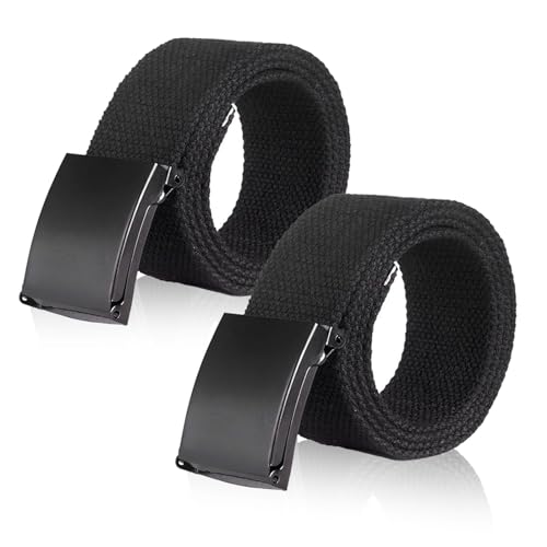 KEYRI 2 Stück Gürtel Herren, Business Güertel Nylon Canvas Belt Herren Guertel Canvasgürtel Gürtel Ohne Löcher Verstellbarer Arbeitsgürtel Stoffgüertel Outdoor Güertel Länge 135 cm (Schwarz)