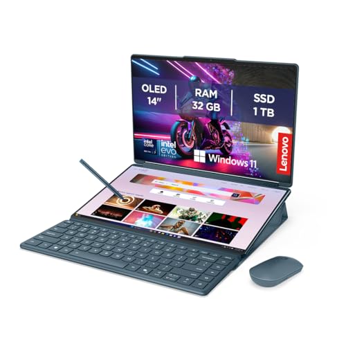 Lenovo Yoga Book 9i AI Laptop | 2x14'' 2.8K WQXGA OLED-Toch Display | Intel Core Ultra 7 | 32GB RAM | 1TB SSD | Intel Arc 140T Grafik | Windows 11 Home | QWERTZ | Tidal Teal | 3 Jahre Premium Care