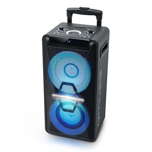 Muse DJ PA-Anlage mit Akku, 300 Watt, mit CD, Bluetooth und Licht-Effekten (USB, AUX, Mikrofon, Fernbedienung), schwarz