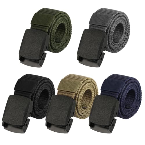 5 Stück Arbeitsgürtel Herren Damen, 130cm Canvas Nylon Stoffgürtel Herren, Verstellbarer Unisex Arbeits Gürtel Keine Metallschnalle, Einstellbar Gürtel ohne Löcher, Schnelle Flughafensicherheit
