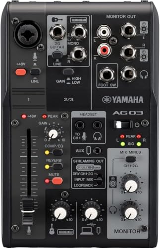 Yamaha AG03MK2 3-Kanal-Live-Streaming Mischpult mit USB-Audio-Interface – Für Windows, Mac, iOS und Android – In Schwarz