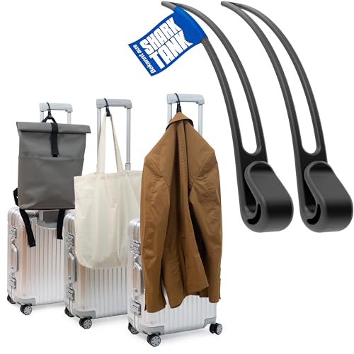 Luggage Hook Koffer Haken für Jacke & Tasche (2 Stk.) - Die nützlichen Reise Gadgets Flugzeug halten Reiseartikel bis 10kg, Reise Geschenk für Reiseliebhaber und Flugbegleiter, 2x Kofferhaken Schwarz