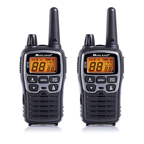 Midland XT70 Funkgerät, Dualband Walkie Talkie, professionelles Funkgerät mit 69 LPD und 24 PMR446 Kanälen, Schnellladung, 12 km Reichweite, 38 Töne, 83 Codes, Farbe Grau, Set mit 2 Funkgeräten, C1180