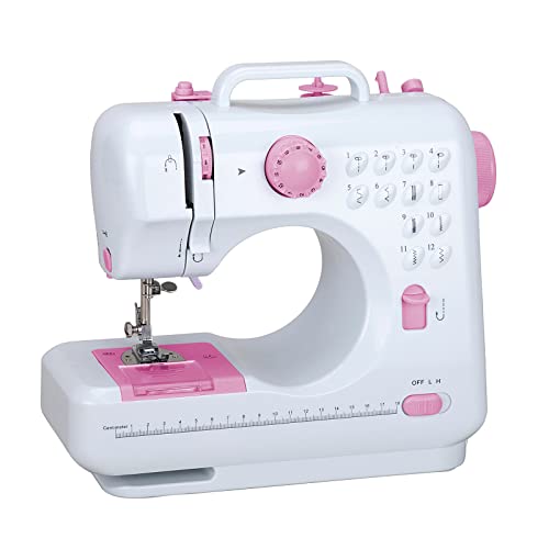 Einfache Nähmaschinen, 12-Stich-Multifunktions Nähmaschine Doppellinien Haushalts Nähmaschine Overlock Nähmaschine mit zwei Geschwindigkeiten für Kinder und Anfänger