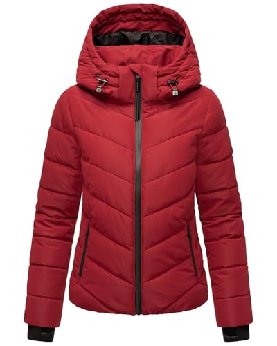 MARIKOO Damen Winterjacke warme Steppjacke mit abnehmbarer Kapuze Samuiaa XVI Dark Red Gr. S