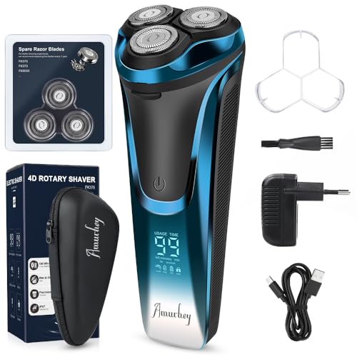 Rasierer Herren Elektrisch mit 3er Ersatzköpfe&1 Ladegerät&Reiseetui, Snapbuy Rasierapparat Nass- und Trockenrasierer IPX7, Elektrorasierer mit Präzisionstrimmer Bartschneider, 99 Min Laufzeit