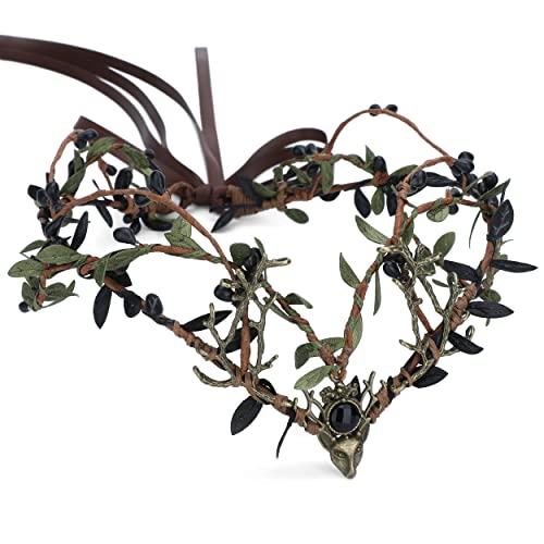 MOSTORY Dunkelgrüne Krone Kopfschmuck Waldelfe Stirnband für Damen Feenwald Kreis Tiara mit Bronze-Hirschgeweih Halloween Renaissance Mutterschaft Cosplay Kostüme Haarschmuck