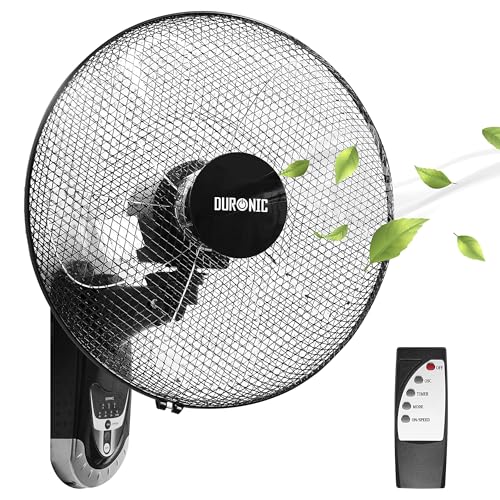 Duronic FN55 BK Wandventilator 60W | Durchmesser 40 cm | Ventilator mit Timer und Fernbedienung | 3 Geschwindigkeiten | Kompakter und leiser Raumventilator für die Wand | Oszillierender Wandlüfter