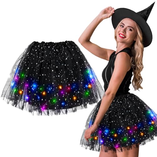 Tüllrock Damen LED,Tütü halloween Unterteile für Erwachsene Halloween Kostüm Damen Teenager Minirock Mit LED Lichter Prinzessin Tütü Kleid Ballett Rock,Karneval Kostüm Tüllrock Bequem