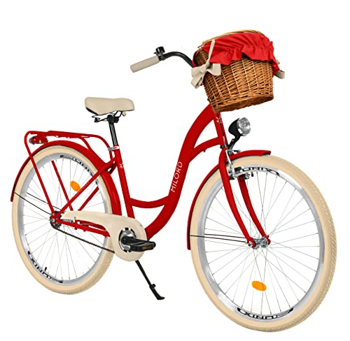 Komfort Fahrrad Citybike Mit Weidenkorb Vintage Damenfahrrad Hollandrad, 26 Zoll, Rot, 1-Gang