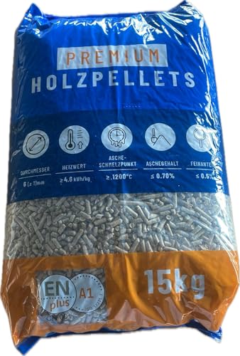 Premium Holzpellets, 15 kg, 6 mm Durchmesser, ENplus A1, Heizwert ≥4,6 kWh/kg