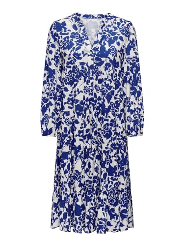 ONLY Damen Mediterranes Kleid Legerer Midi Dress mit Knopfleiste Sommerkleid, Farben:Blau, Größe:M