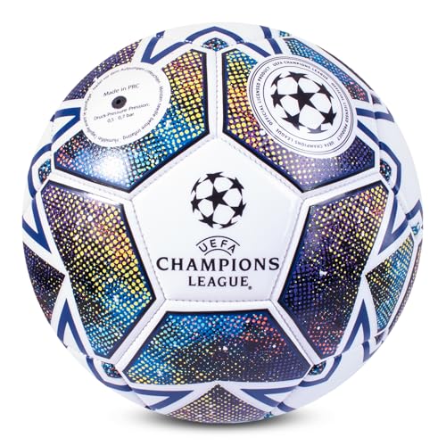 Hy-Pro UEFA Champions League Fußball, Größe 5, offiziell lizenziert, Training, Match, Merchandise, Sammlerstück für Kinder und Erwachsene, tolles Fußballgeschenk, Weiß/Blau/Grün