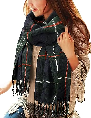 heekpek Damen Kariert Oversized Kaschmir Schal Lange Winterschal Weich Wraps Groß Karo Fransen Schal Warm Schal für Herbst Winter, Grün Rot