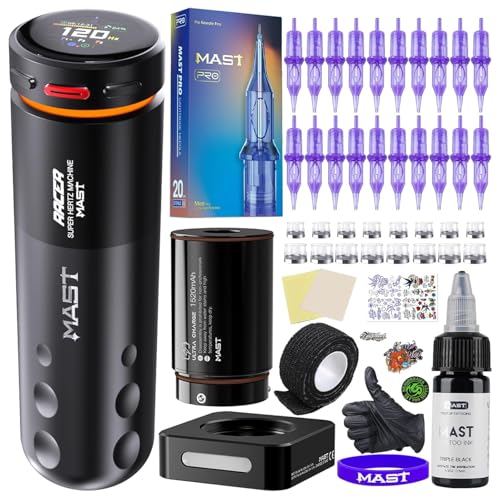 Mast Racer Pro Tattoo Maschine Set Kabellose Tattoo Maschine Pen 3-140Hz Einstellbar (Weich/Hart Modus) mit 1520mAh Akku & Mcore-Pro Motor Rotary Coreless Tätowiermaschine