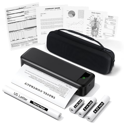 TATTMUSE Thermodrucker A4 Kit, Mit Tragetasche und 4 Rollen Thermopapier, Mobiler Drucker A4 für Unterwegs, Tragbarer Drucker Kompatibel mit Phone, Monochromer Reisedrucker, Schwarz