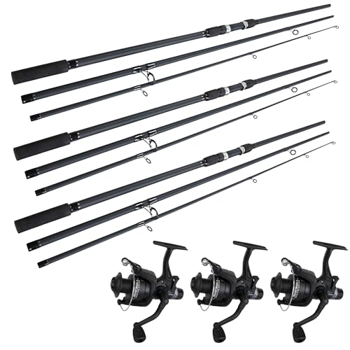 Karpfenangeln Einsteiger Set: Helius Runner III + Karpfenrute Black Phantom II - Karpfenset (3 Combos)