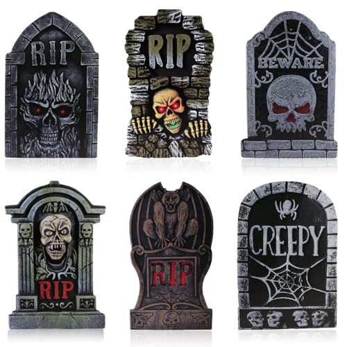 6 Stück Halloween Grabstein,Halloween Friedhof Dekorationen RIP,Gruselige RIP,Realistische Friedhof Deko,Grusel Grabstein Dekoration für Garten Hof Spukhaus Friedhof Outdoor Party