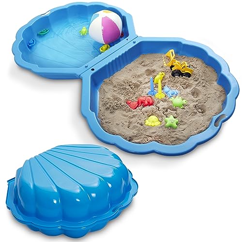 ONBEST 2-in-1 Sandkasten & Sandmuschel mit Deckel für Kinder – Ideal für Sand und Wasser – aus hochwertigem Kunststoff – auch ideal für Hunde – Bademuschel 2 Farben zur Wahl - mit Abdeckung (Blau)