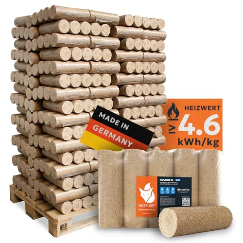 HEIZFUXX Holzbriketts Nestro XL Blue - Weichholzbriketts Palette 960 kg (96x10 kg) - Premium Briketts für Kamin, Heizkessel & Ofen - Hoher Heizwert, geringer Aschegehalt & maximale Energieausbeute