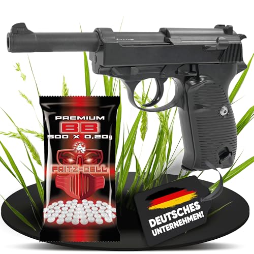 Fritz-Cell Set Airsoft Pistole FC21 schwere Ausführung Federdruck Softair Waffe 0,5 Joule 6 mm inkl. 500 Premium BB's 0,20g Munition