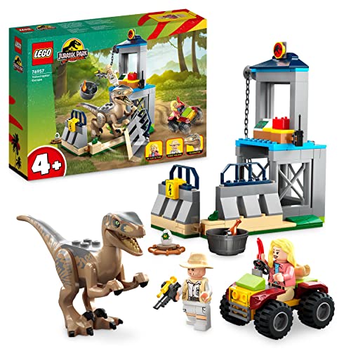 LEGO Jurassic Park Flucht des Velociraptors, Dinosaurierspielzeug und Buggy-Auto zum Sammeln für Kinder ab 5 Jahren, Ostergeschenke 76957