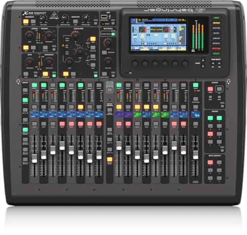 Behringer X32 COMPACT Kompaktes digitales Mischpult mit 40 Eingängen, 25 Bussen, 16 programmierbaren Midas-Vorverstärkern, 17 motorisierten Fadern, Kanal-LCDs, 32-Kanal-Audio-Interface*-Fernbedienung