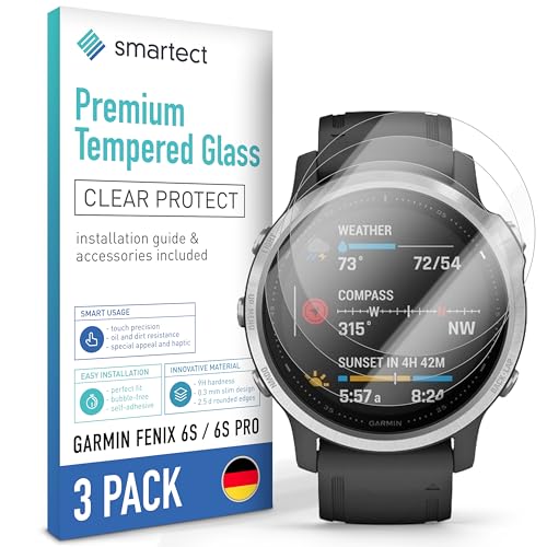 smartect Schutzglas [3 Stück, Klar] kompatibel mit Garmin Fenix 6S / 6S Pro / 5S, HD Schutzfolie Anti-Kratzer, Blasenfrei, 9H Härte, 0.3 mm Ultra-klar, Ultrabeständig