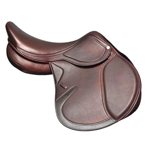 EQUIEMPRESS Premium englischer Springsattel aus strapazierfähigem Leder für Pferde bequemer Stabiler Reitsattel für Springreiten Vielseitigkeit und Outdoor Einsatz (17 inches)