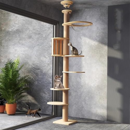 Kratzbaum deckenspanner hoch,11CM breit Sisalseil für kratzbaum,Raumkapsel,Katzenkäfig, 4 Plattformen,Höhenverstellbar,Kratzbaum deckenhoch (240～280CM) .Unterhaltung