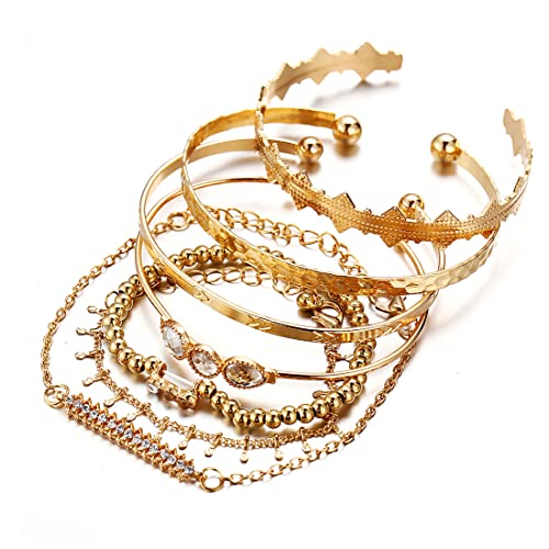 LuLiyLdJ Ein Set von 7 böhmischen Kristallarmbändern mit goldenen Quastenarmbändern, geeignet für Damen und Mädchen
