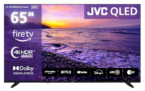 JVC Fernseher 65 Zoll Fire TV 4K QLED Smart TV mit Dolby Vision HDR, Dolby Atmos, Alexa Sprachsteuerung und Triple Tuner, UHD Fernseher LT-65VRQ3555 (2026)