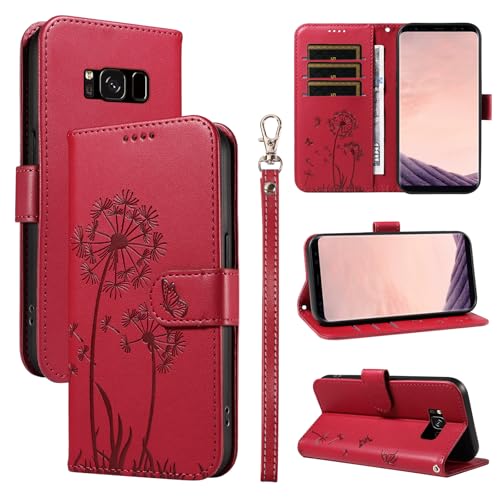 Bravoday Handyhülle für Samsung Galaxy S8 Hülle, Premium PU Lederhülle Klappbar Tasche Klapphülle mit Magnet Kartenfach Standfunktion Schutzhülle für Galaxy S8, Rot