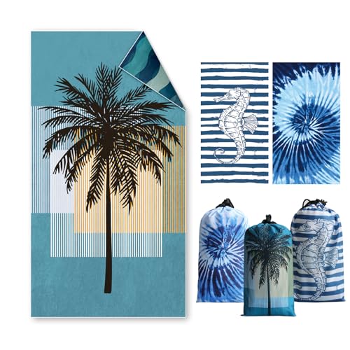 Asbtos Strandtuch Groß, 180 x 100 cm Doppelseitig Strandhandtuch, Schnell Trocknendes, Weiches, Leichtes, Pflegeleicht, Sandfreies Microfaser Handtücher für Reise Urlaub Schwimmen Camping, mit Tasche