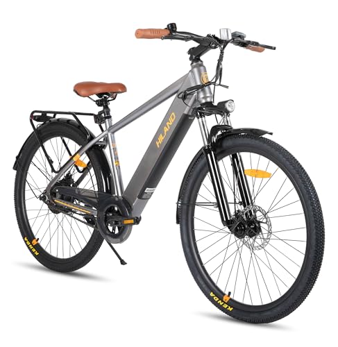 HILAND 26 Zoll Elektomountainbike mit Gepäckträger, 250W Motor, 36V 7.8Ah Akku, 7.8Ah Akku, Elektrofahrrad mit Scheibenbremsen vorne und hinten, E-Bike für Damen und Herren, Grau