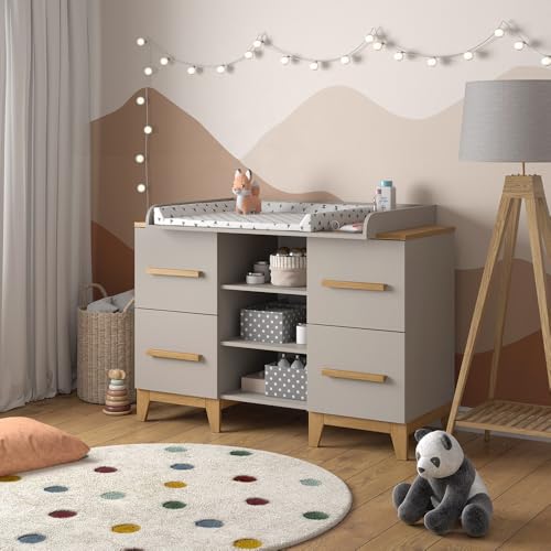 VitaliSpa Wickelkommode Malia, Cashmere-Eiche, 133 x 108 cm XL mit 4 Schubladen