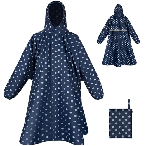 LUROON Leichter Wasserdichter Regenponcho Regenjacke Damen Herren mit Kapuze Faltbare Regencape Fahrrad mit Taschen Reflexstreifen, Wiederverwendbar Regenmantel für Wandern Angeln Radfahren Reisen