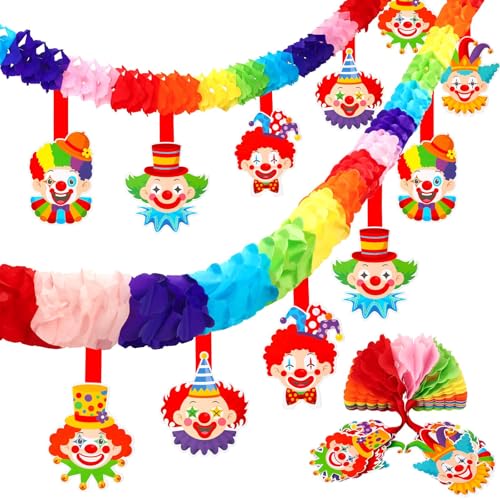 MARFOREVER Clown Girlande Deko, 4 Stück Fasching Karneval Deko Zirkus Dekoration Party Lustige Clown Bunt Girlande Papier Deko Hängende Papiergirlanden Kindergeburtstag Fasching Karneval Party Deko