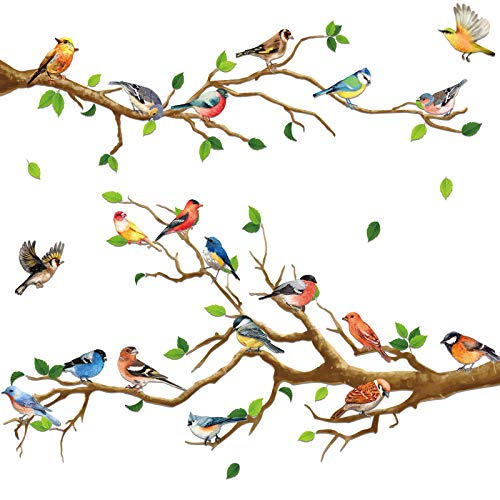 Garten Vögel auf Zweigen Wandaufkleber Abnehmbare Vögel auf Baum Wandtattoos Peel and Stick Wanddekoration für Kinder Kinderzimmer Schlafzimmer Wohnzimmer