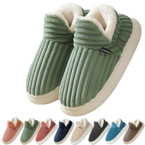 Coswind Hausschuhe Damen Herren Winter Warme Geschlossen Plüsch Weiche Modern Bequeme Elegant Rutschfeste Memoryschaum Pantoffeln Grün 270
