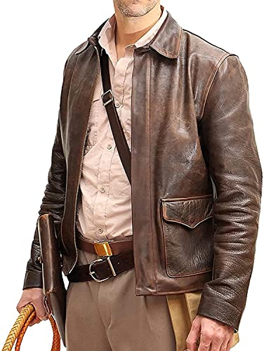 JACKETZONE Indiana Jones Jacket Harrison Jacket | Herren Western Cowboy braune Echtlederjacke, Braun. Leder, XL