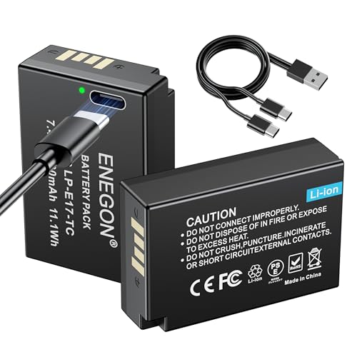 ENEGON LP-E17 Typ C Ladegerät Port Akkus 1500 mAh für Canon Rebel SL2, T6i, T6s, T7i, EOS R10, R8, RP, R50, R100, M3, M5, M6, EOS 200D, 250D, 77D, 750D, 760D, 800D, 8000D, RP